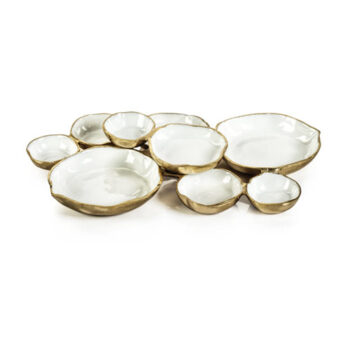 Gold White Cluster of Nine Serving Bowls