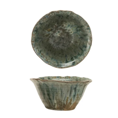 Stoneware Bowl Crackle Green